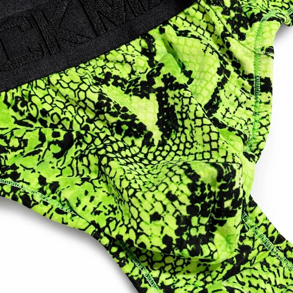 Jockmail Men's Neon Green Snake-Print Briefs